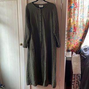 Flax linen prairie cottagecore long sleeve linen dress